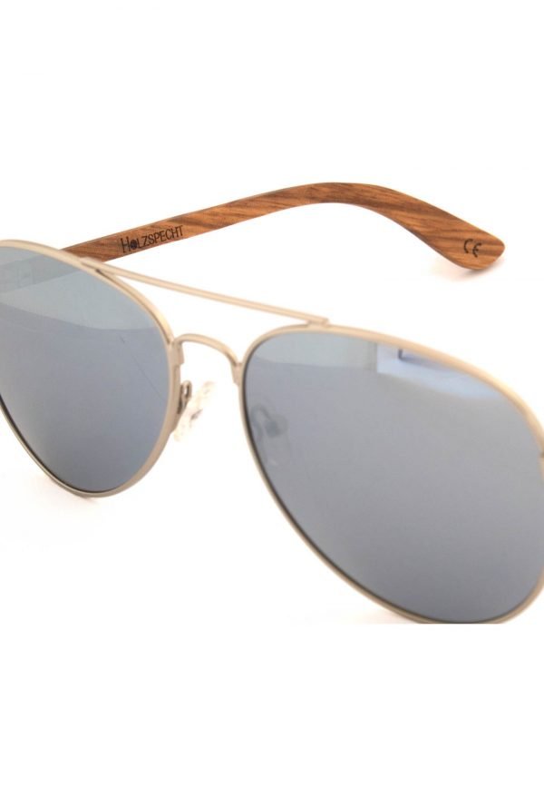 Holzspecht Holzsonnenbrille Blickfang Zebrano Silber