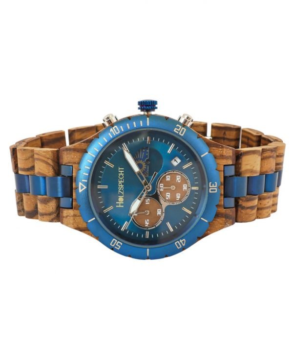 Wooden Watch Torstein Zebra Wood Blue