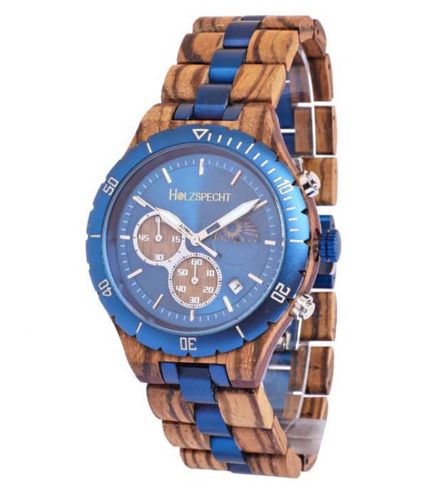 Wooden Watch Torstein Zebra Wood Blue